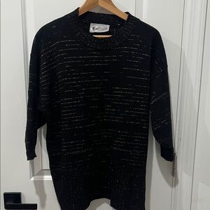 Vintage Black‎ and Gold Women's Sweater, 3/4 Sleeve, Size Small/Medium